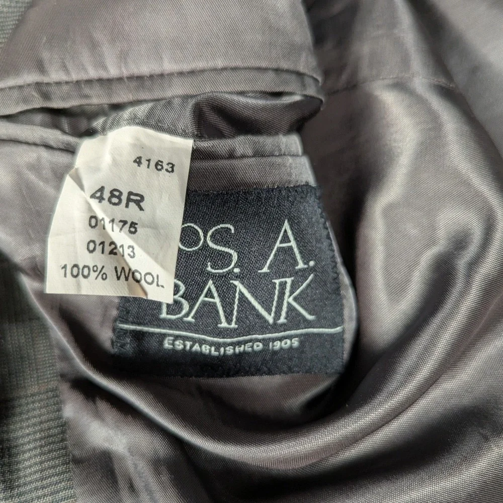 Jos. A. Bank‎ Mens Brown Glen Plaid 100% Wool 2 Piece Suit 48R Blazer 48L Pants